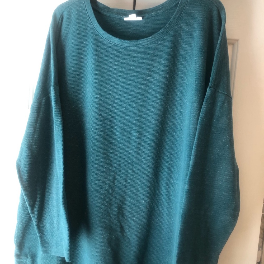 J Jill Plus Size 3X Thermal Heathered Green Tunic with Pockets.